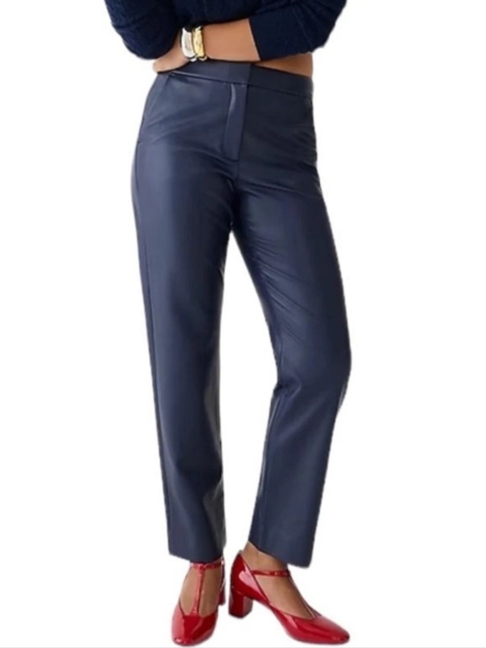 NWT JCrew Kate Straight Leg Pant in Faux Leather Navy 2P 2 Petite $158 BU142